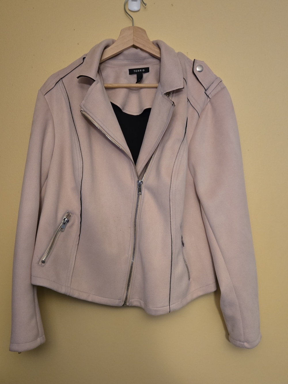 torrid Pale Blush Pink Moto Jacket with Silver Hardware